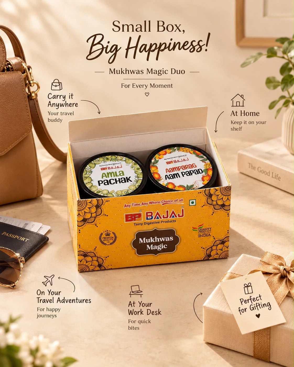 Mukhwas Magic Duo — two 125g BCP Bajaj jars in the Mukhwas Magic box
